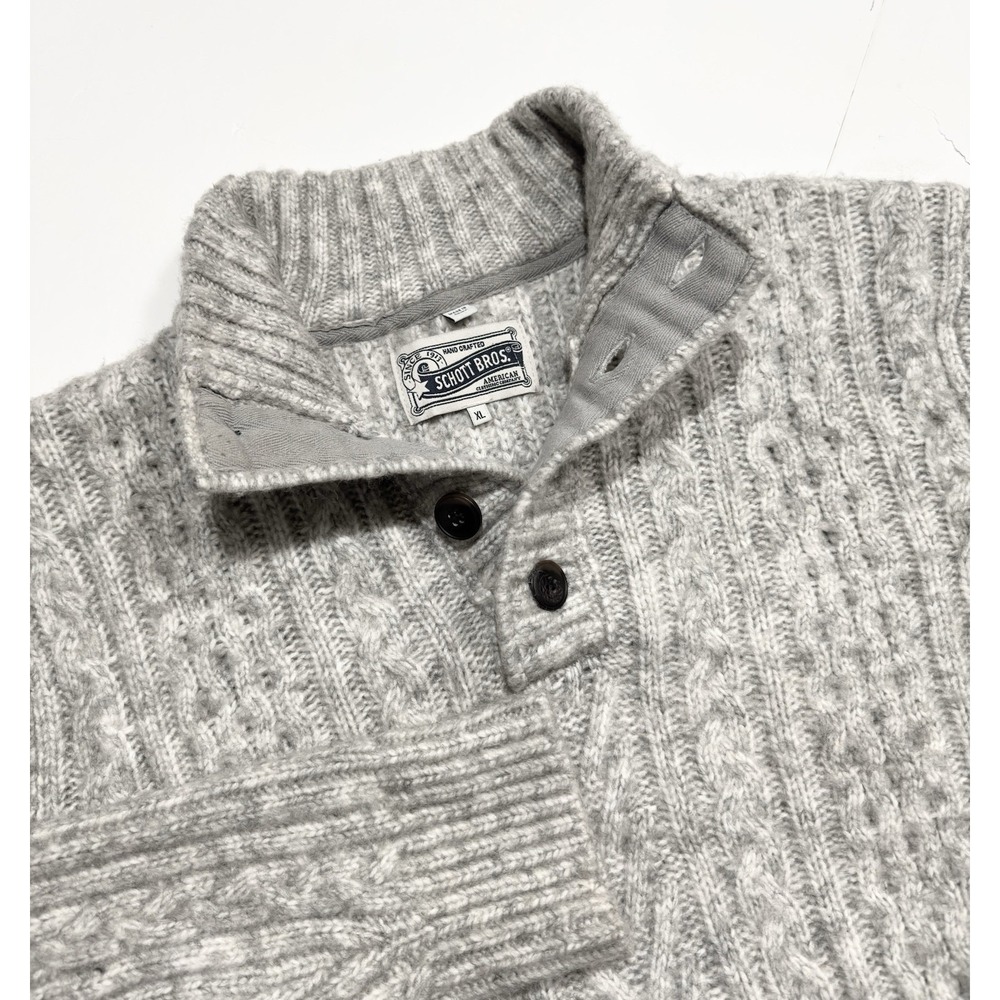 SCHOTT BROS Men's Chunky Knit Sweater Funnel Mock Neck Wool Blend Gray Size XL